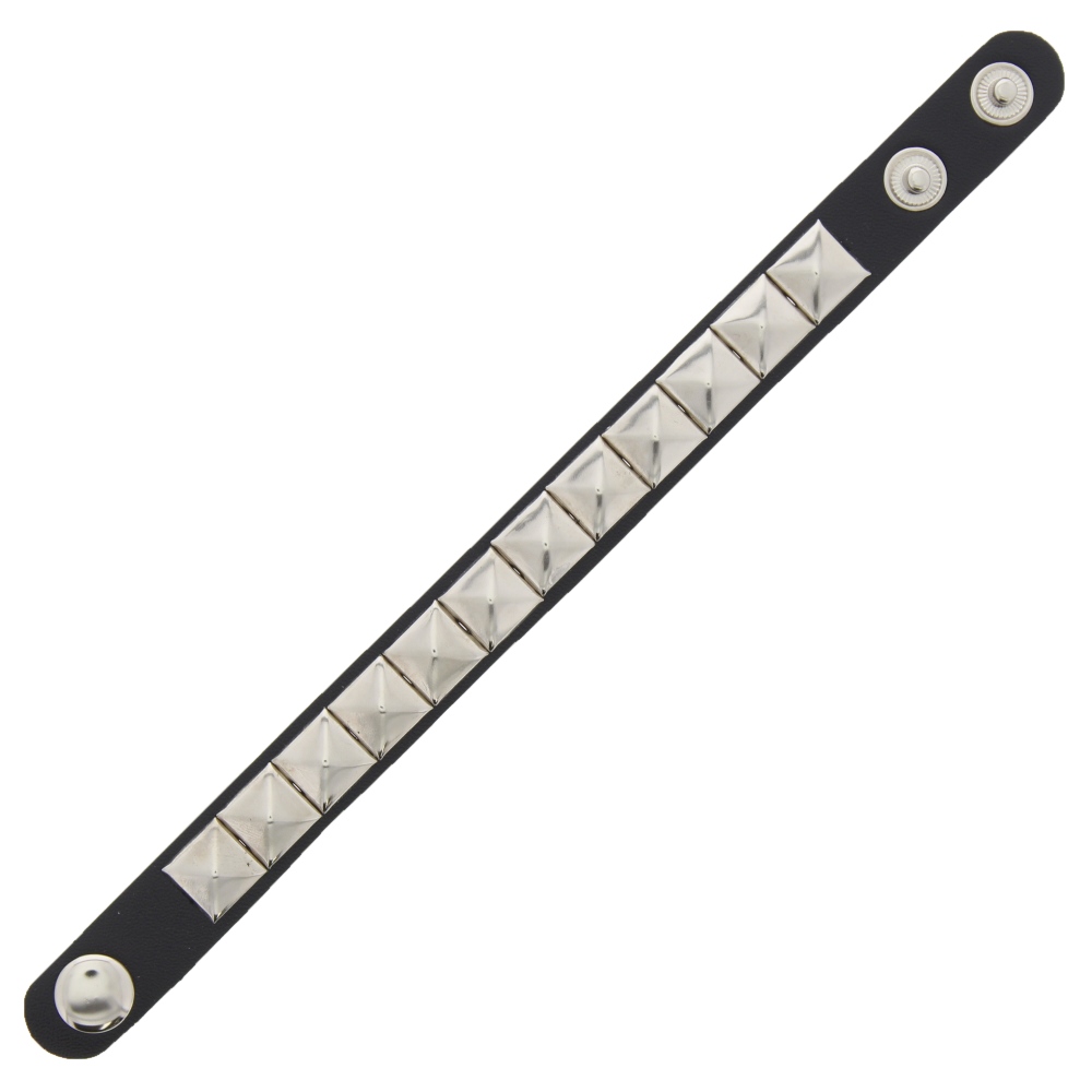 Zac's Alter Ego - Pyramid Studded Polsband - Zwart/Zilverkleurig